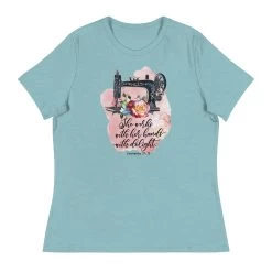 Works With Her Hands T-Shirt -Bella Rose Quilts womens relaxed t shirt heather blue lagoon front 67e594759a7d1