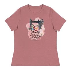 Works With Her Hands T-Shirt -Bella Rose Quilts womens relaxed t shirt heather mauve front 67e5947598d60
